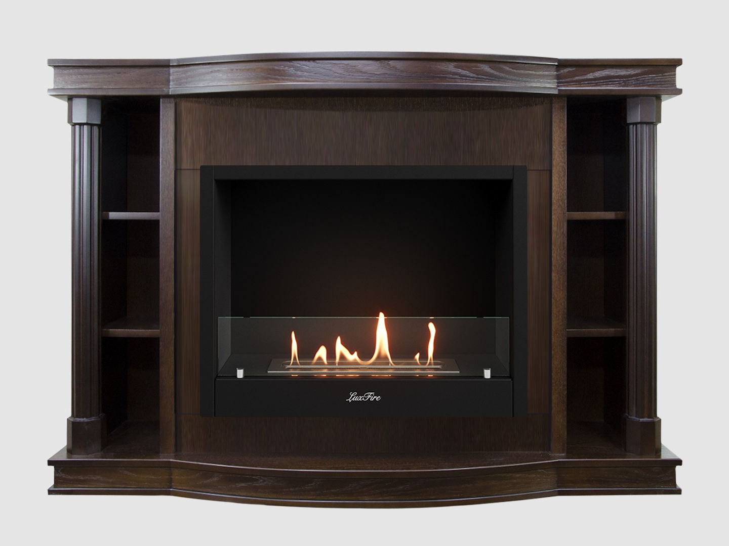 Каминный портал МДФ "Андерсен 1400" с биокамином Lux Fire "Фаер Бокс 1 - 33" (темный орех) по цене 81 700 руб.